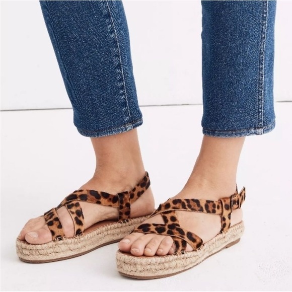 Madewell Malia Espadrille Sandal in Leopard Calf Hair - size 7 - Picture 2 of 9